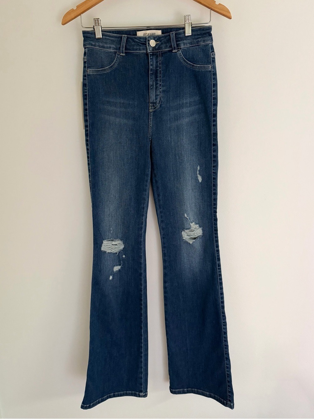 FITJEANS Flared Ripped Sapphire Blue High Rise Jeans L NWT